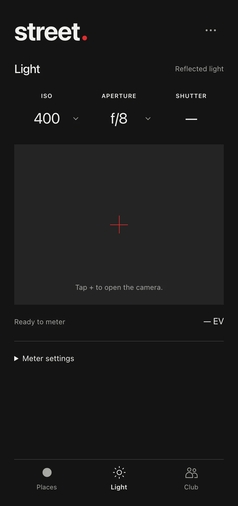 Street Light with ISO, aperture and shutter controls before camera activation